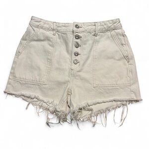 Free People High Waist Cream Button Up Denim Cut Off Shorts size 29